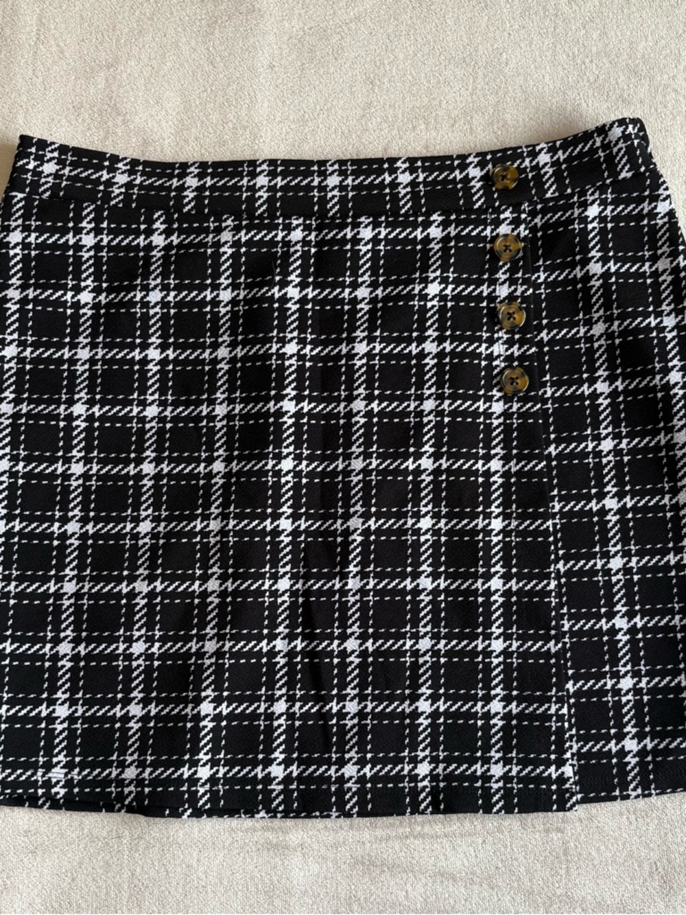 No Boundaries Black & White Plaid Mini Skirt with Button Detail